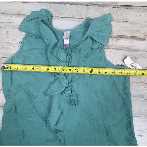 NWT No Boundaries Jr. Med Tank Top Solid Teal Sleeveless Ruffle Front Tassels - Picture 7 of 8